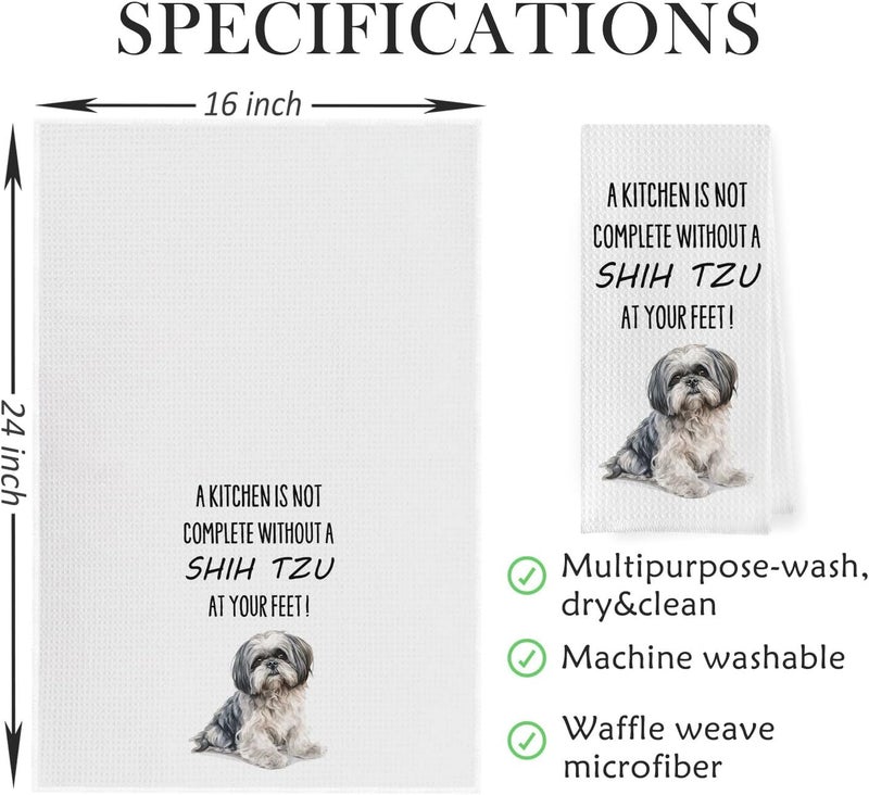 Geqtt Shih Tzu Dish Towels - Funny Shih Tzu Decorative Waffle Weave Kitchen Towels, Shih Tzu Gifts Hand Tea Towels, Shih Tzu Gifts (16×24 Inches) - Image 2